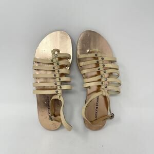 Lucky Brand Cymaa Tan Leather Strappy Gladiator Sandals with Rose‎ Gold Lining
